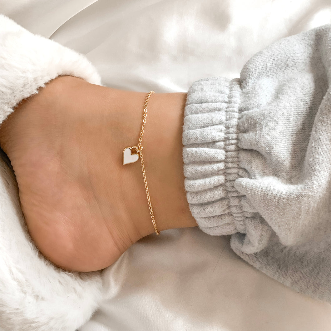 White Heart Anklet